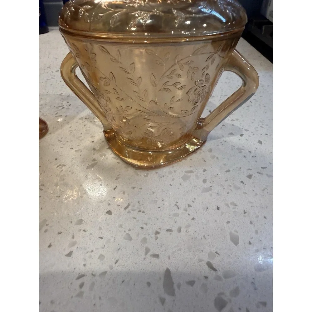 Jeannette Floragold Carnival Creamer Sugar & Lid Mid Century Depression Glass